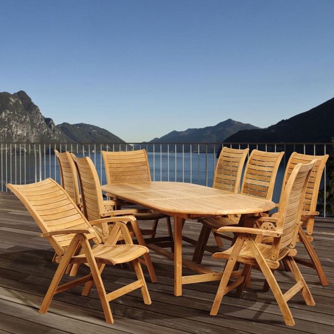 ia Teak Mandy Light Brown Teak Wood 9 piece Dining Set Natural Size 9 Piece Sets