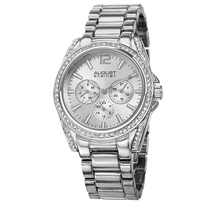 August Steiner Women's Crystal Quartz Multifunction Bracelet Watch - Silver Tone - Silver-Tone