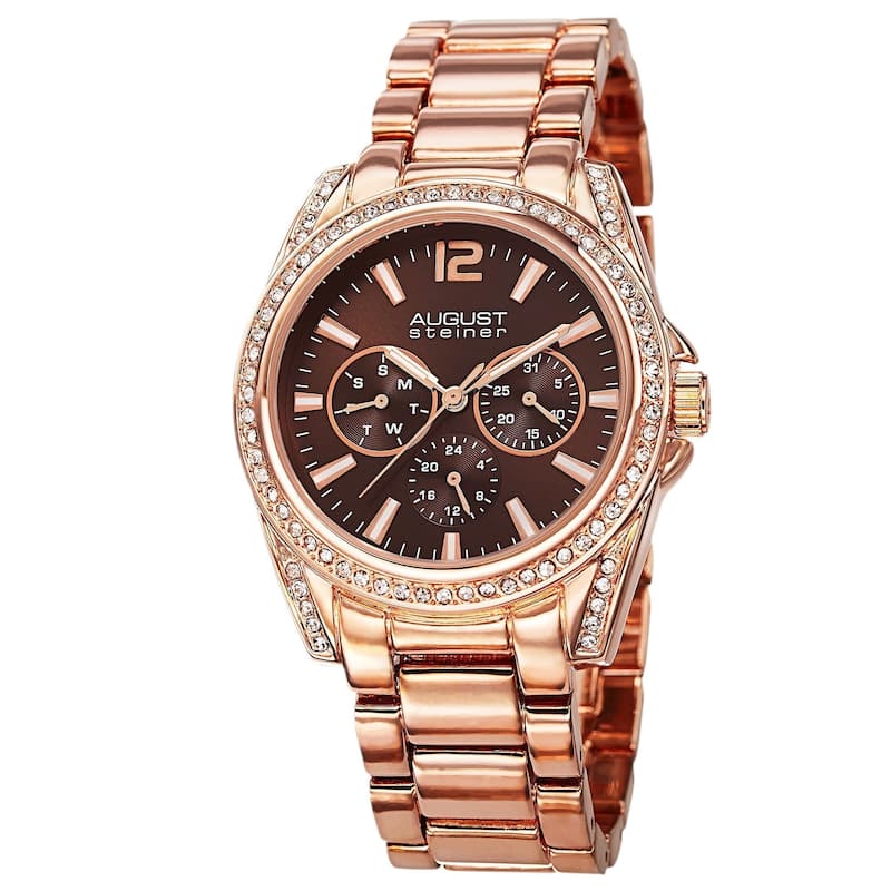 August Steiner Women's Crystal Quartz Multifunction Rose-Tone Bracelet Watch