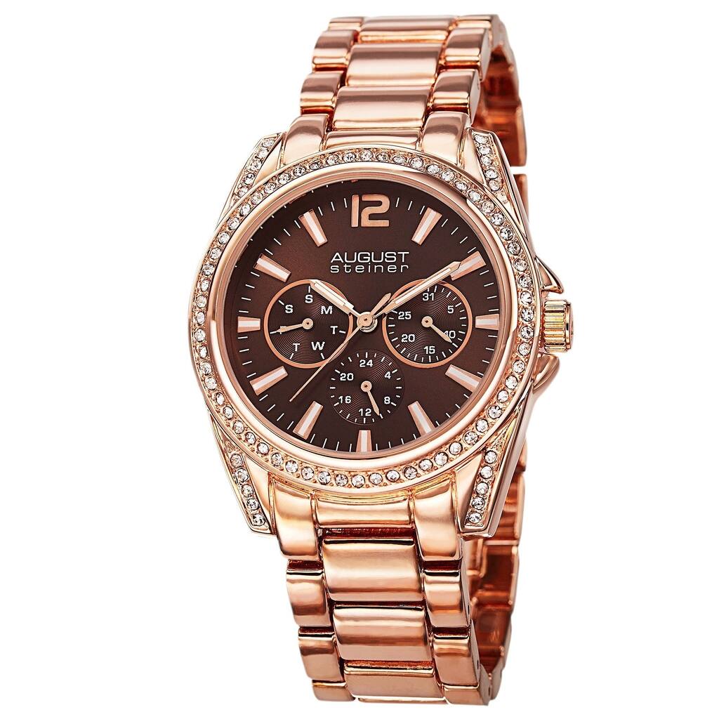 August Steiner Women's Crystal Quartz Multifunction Rose-Tone Bracelet Watch