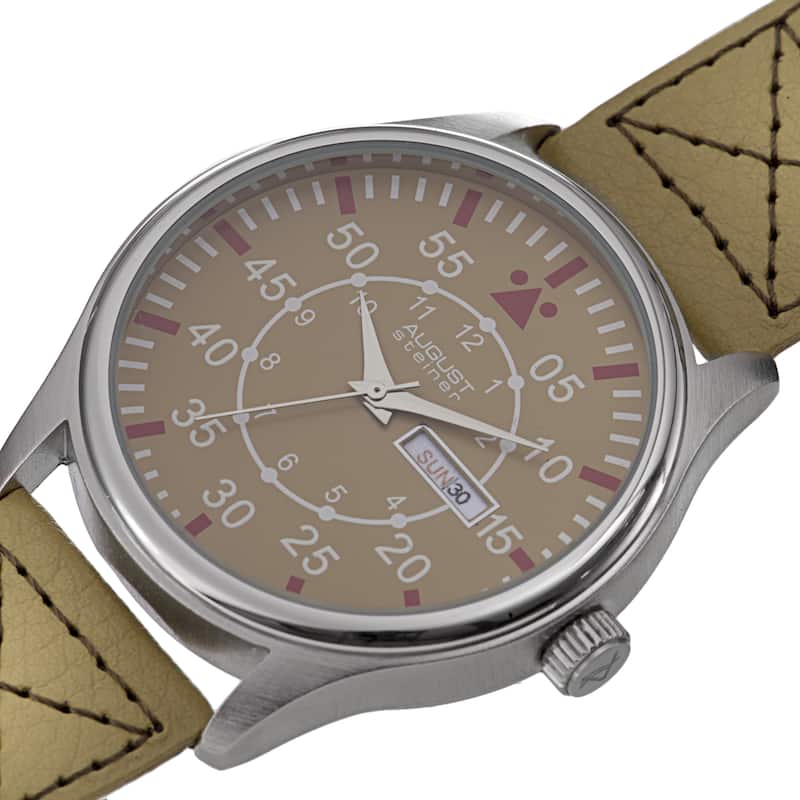 August Steiner Men's Quartz Day/Date Leather Strap Watch