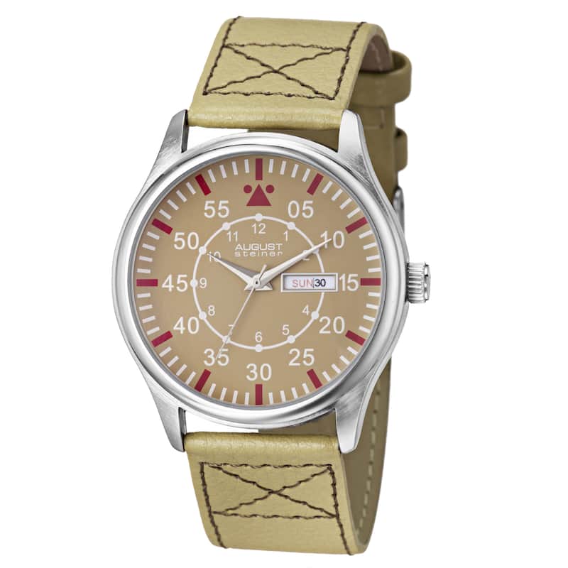 August Steiner Men's Quartz Day/Date Leather Strap Watch