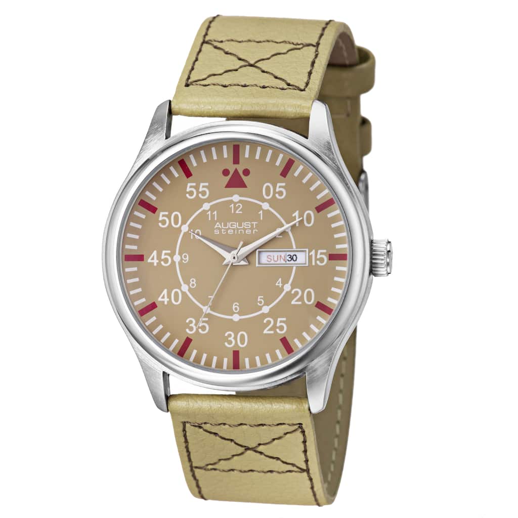 August Steiner Men's Quartz Day/Date Leather Strap Watch