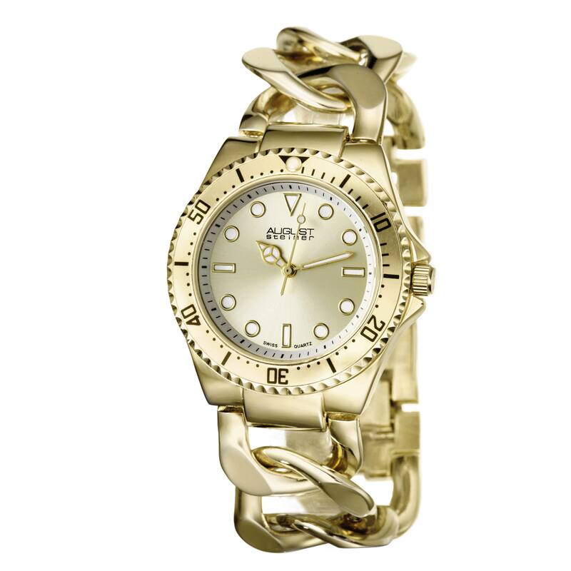 August Steiner Women's Swiss Quartz Chain Link Gold-Tone Bracelet Watch