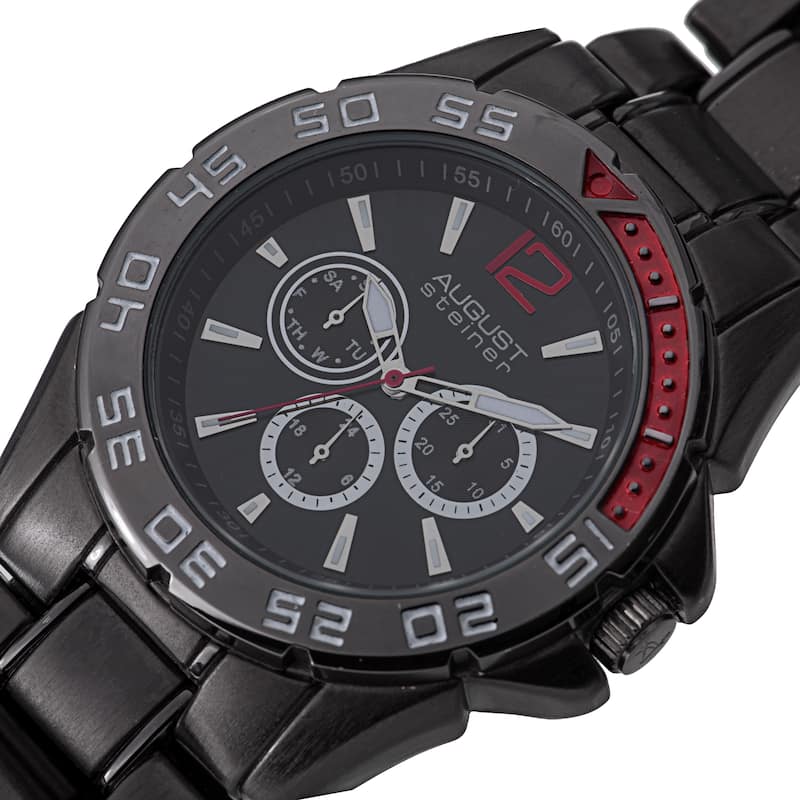 August Steiner Men's Quartz Multifunction Black Bracelet Watch