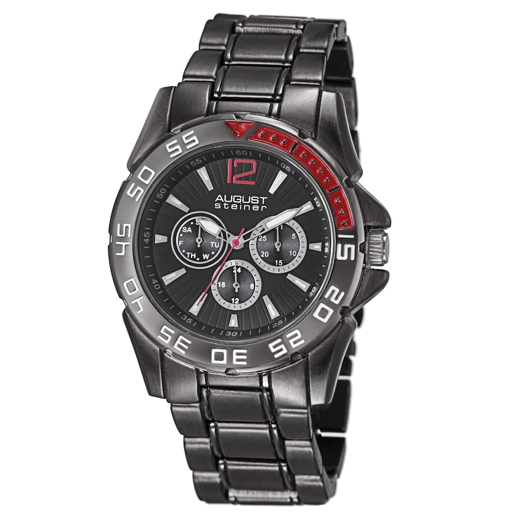August Steiner Men's Quartz Multifunction Black Bracelet Watch