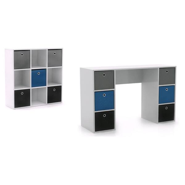 Simple Living 'Jolie' White and Blue Writing Desk and 5-bin Bookcase Set