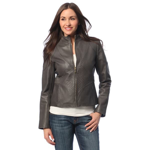 Tahari Women's Graphite Leather Zip-front Scuba Jacket - Overstock ...