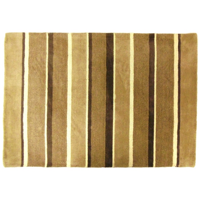 Celebration Woolen Striped Tan Multi Area Rug (6 X 9)