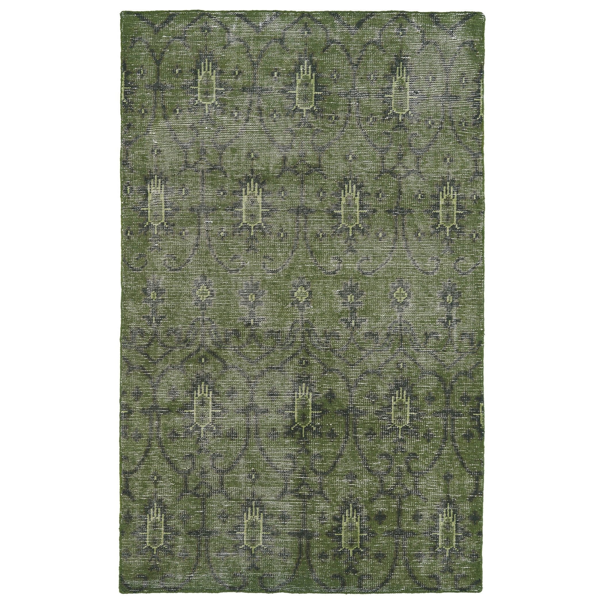 Hand knotted Vintage Replica Green Wool Rug (90 X 120)