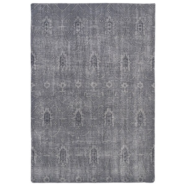 Hand-Knotted Vintage Replica Grey Wool Rug (9' x 12')