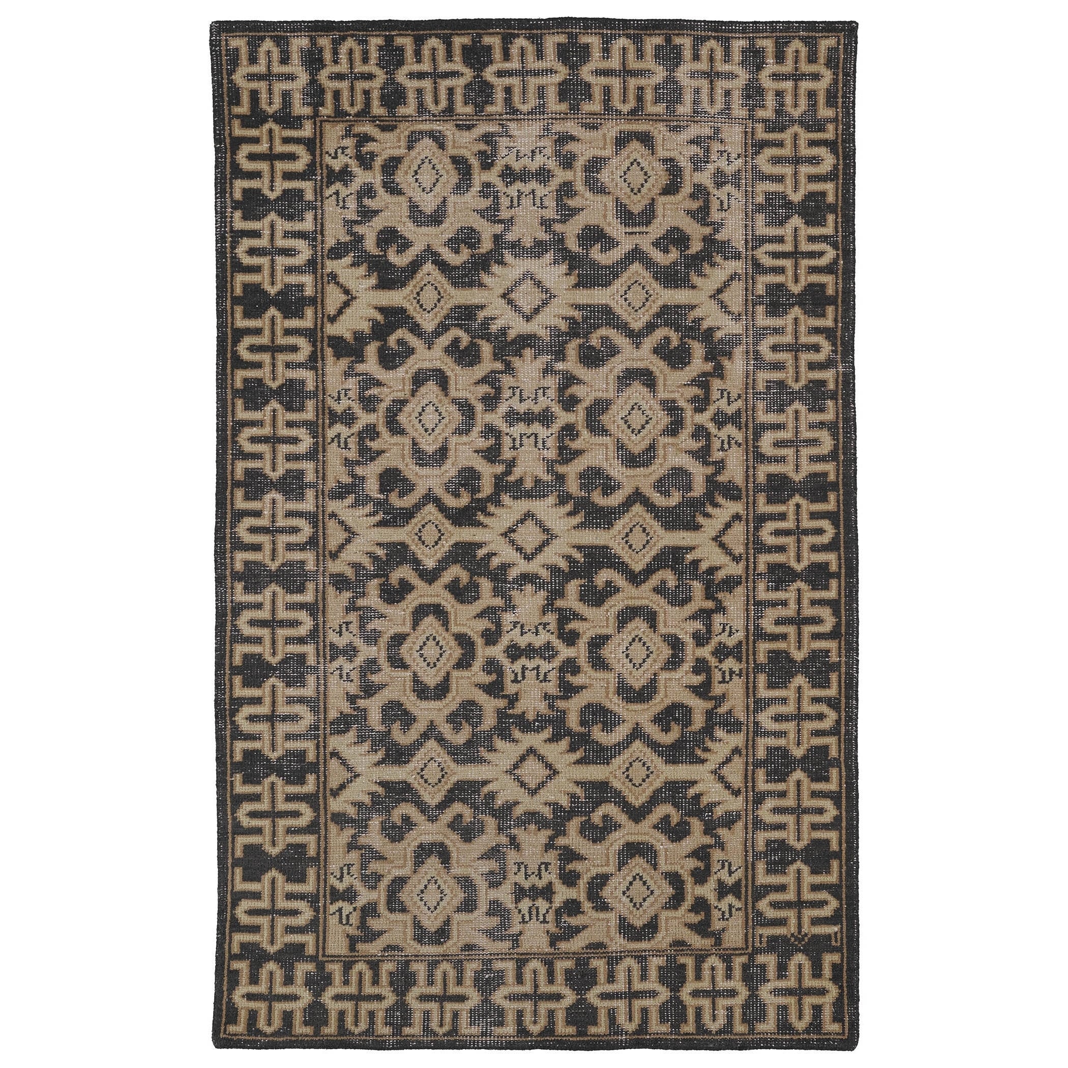 Hand knotted Vintage Replica Chocolate Brown Wool Rug (80 X 100)