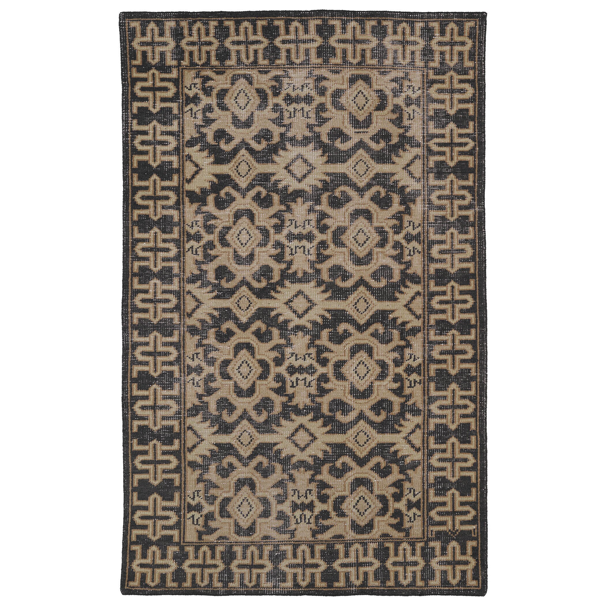 Hand knotted Vintage Replica Chocolate Brown Wool Rug (90 X 120)