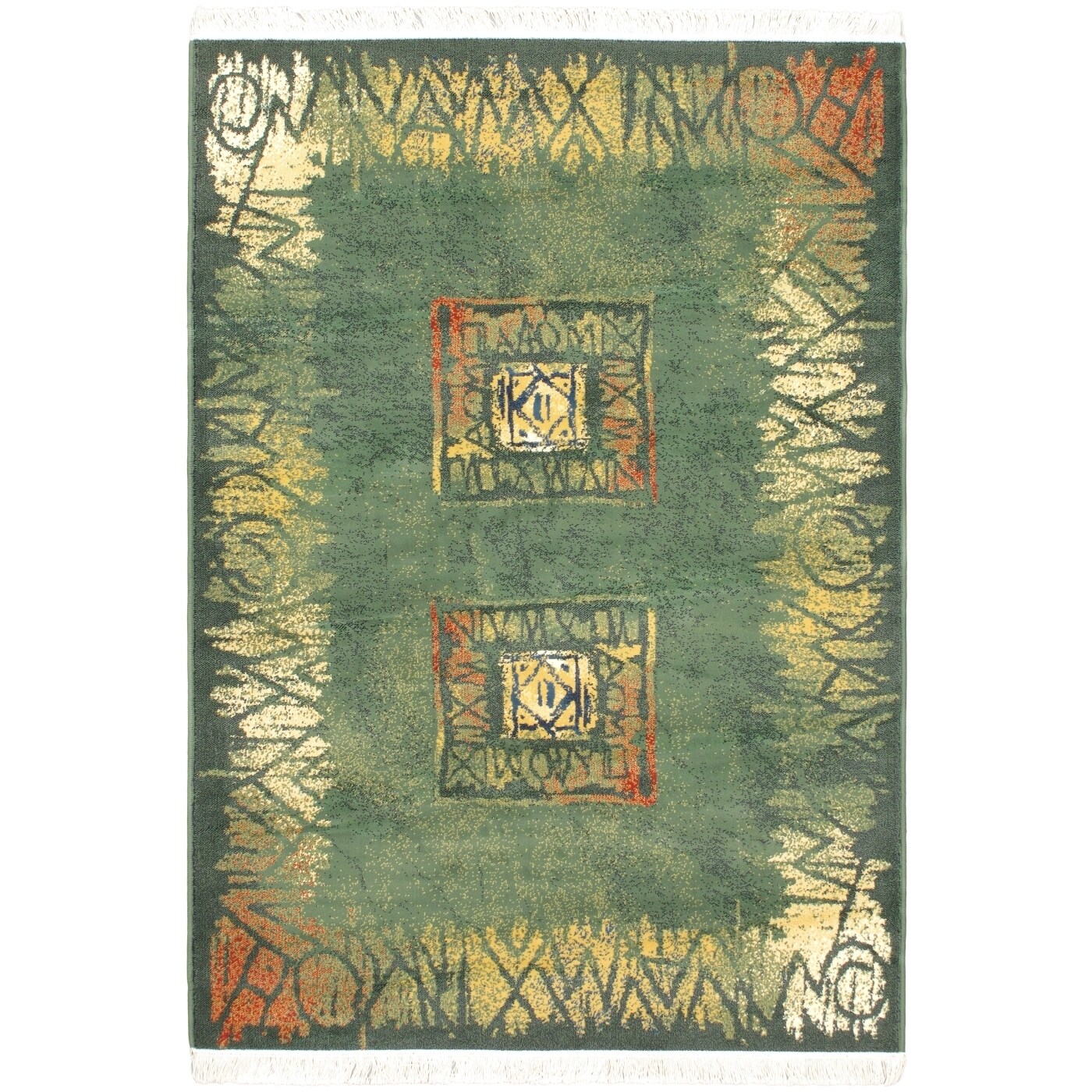 Alicante Green Bordered Abstract Geometric Rug (53 X 74)