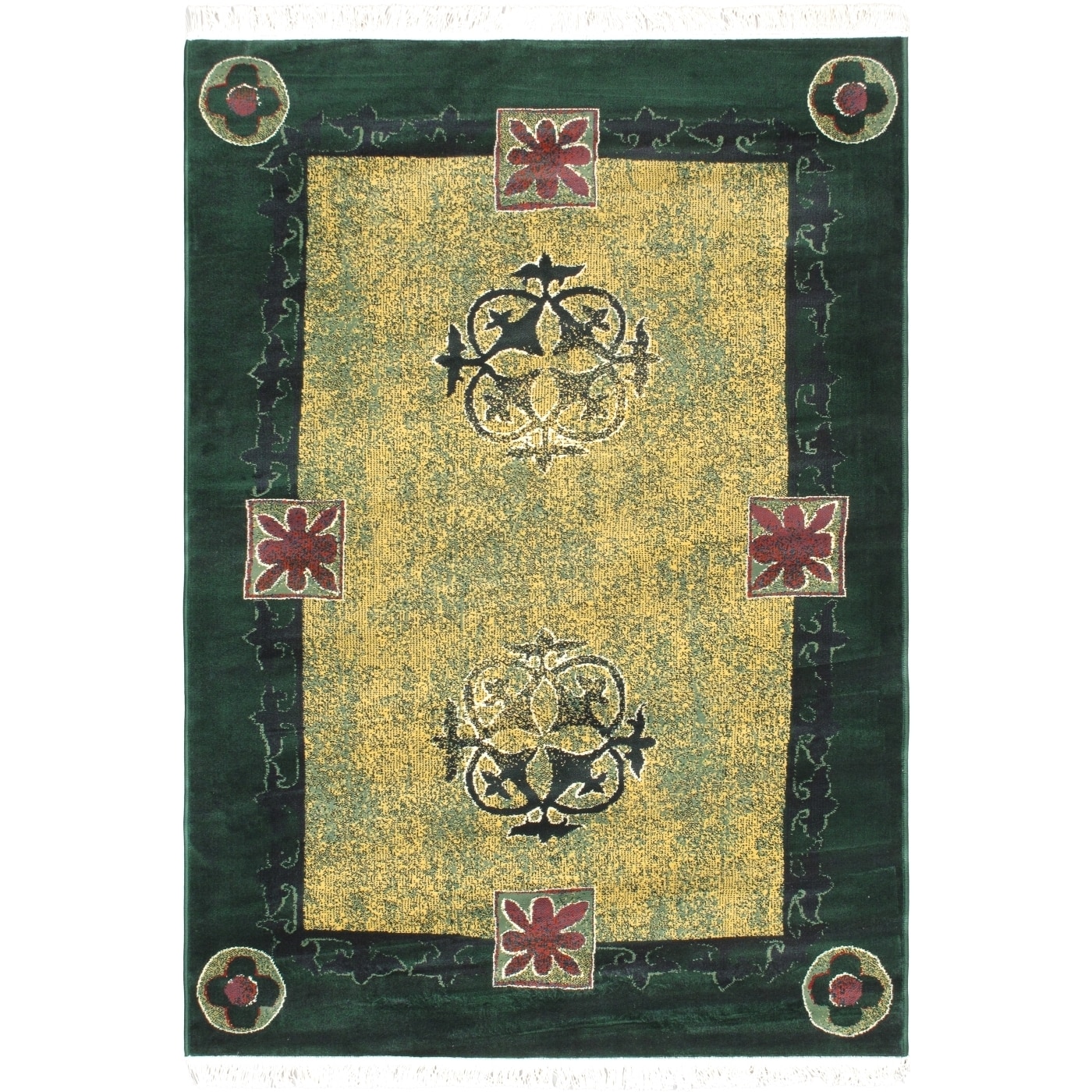 Alicante Dark Green Bordered Abstract Rug (53 X 74)