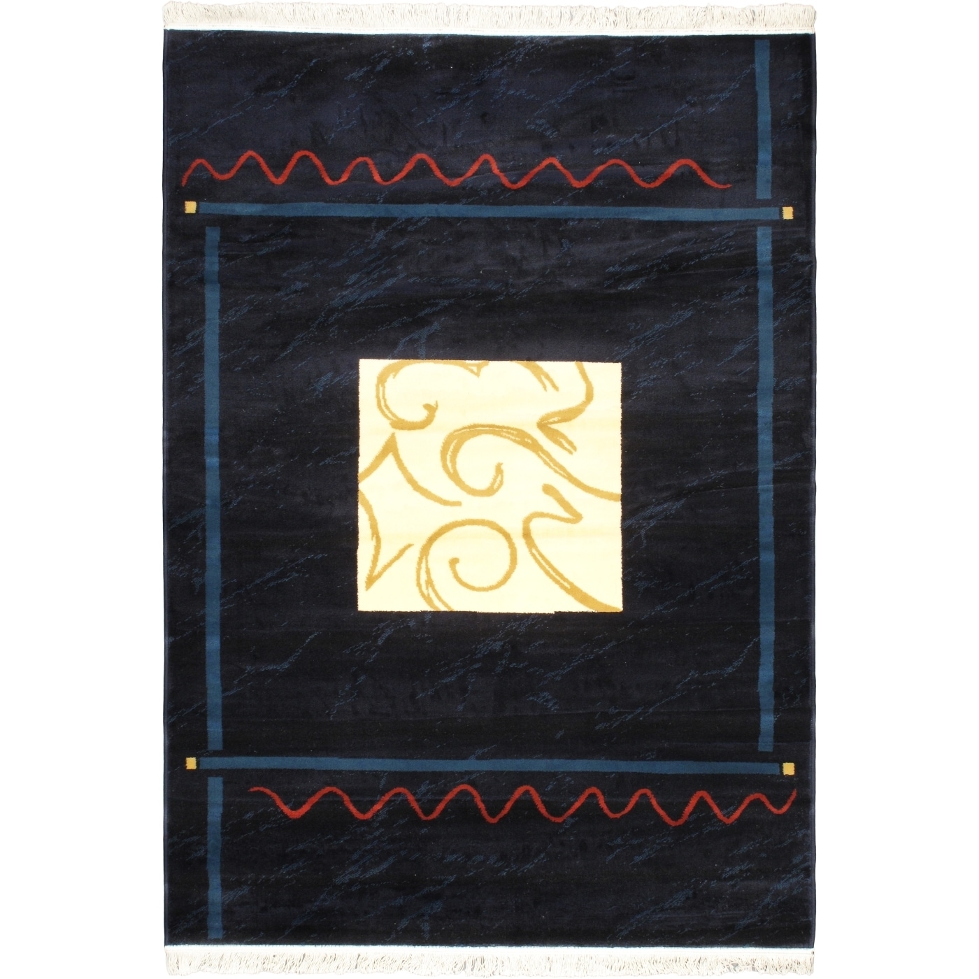 Alicante Navy Abstract Geometric Bordered Rug (53 X 74)