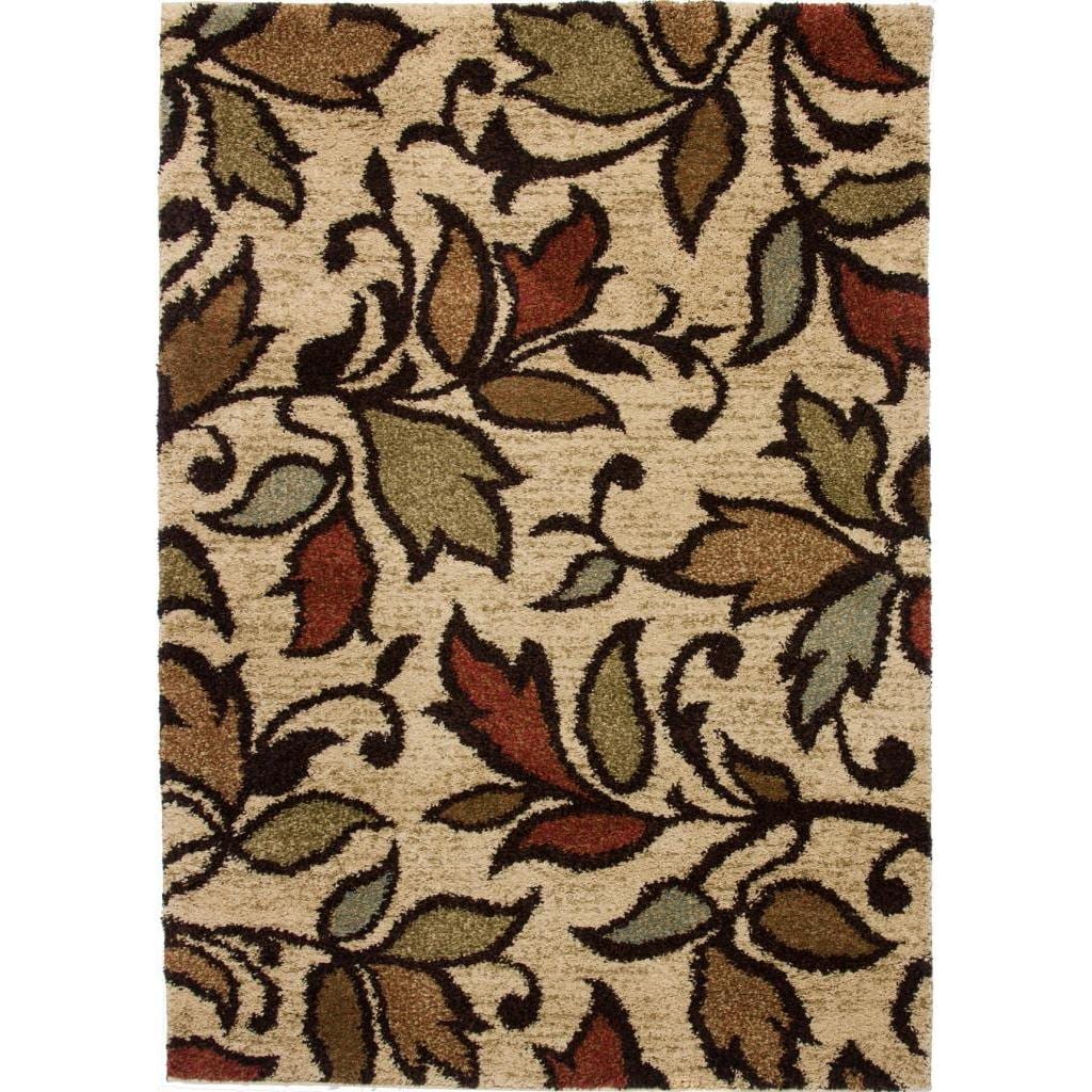 Spring Leaves And Scrolls Ivory Shag Rug (5 X 7)