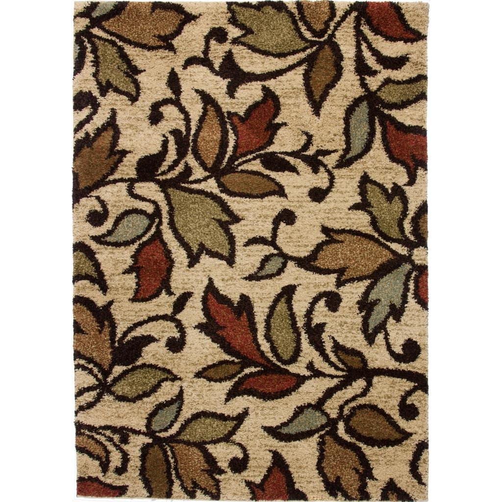 Spring Leaves And Scrolls Ivory Shag Rug (82 X 910)