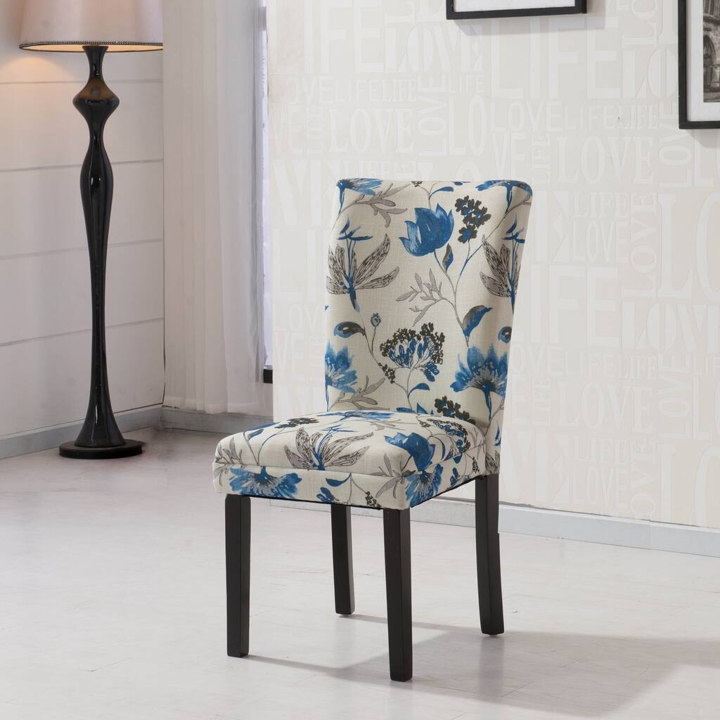 HLW Arbonni Blue Floral Fabric Modern Parson Chairs (Set of 2)