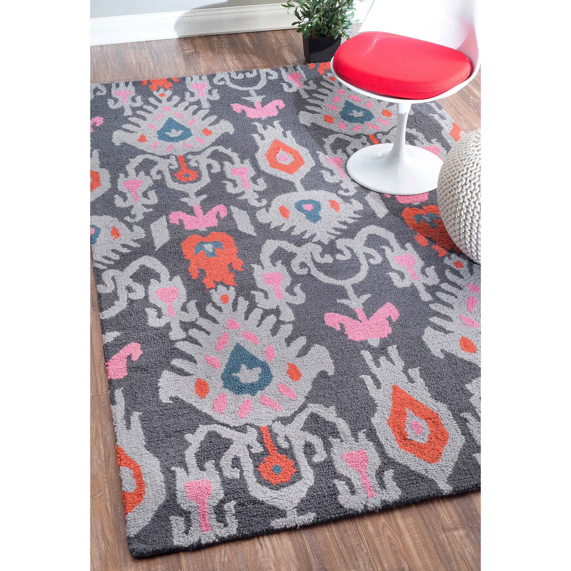 Nuloom Hand hooked Ikat Wool Grey Rug (5 X 8)