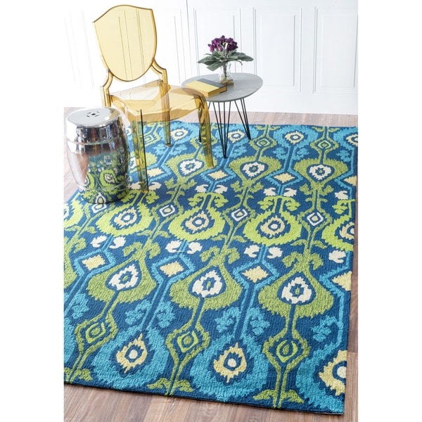 nuLOOM Hand-hooked Indoor/ Outdoor Ikat Blue Rug (5' x 8') - 5' x 8