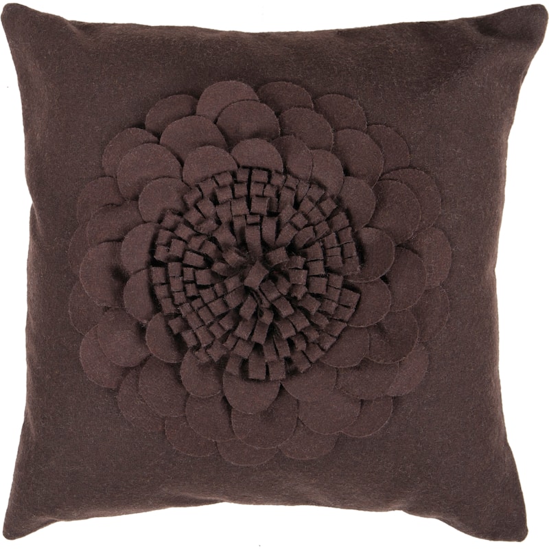 Dark Purple Feather or Poly Filled Filled Floral Wool Decorative Throw Pillow