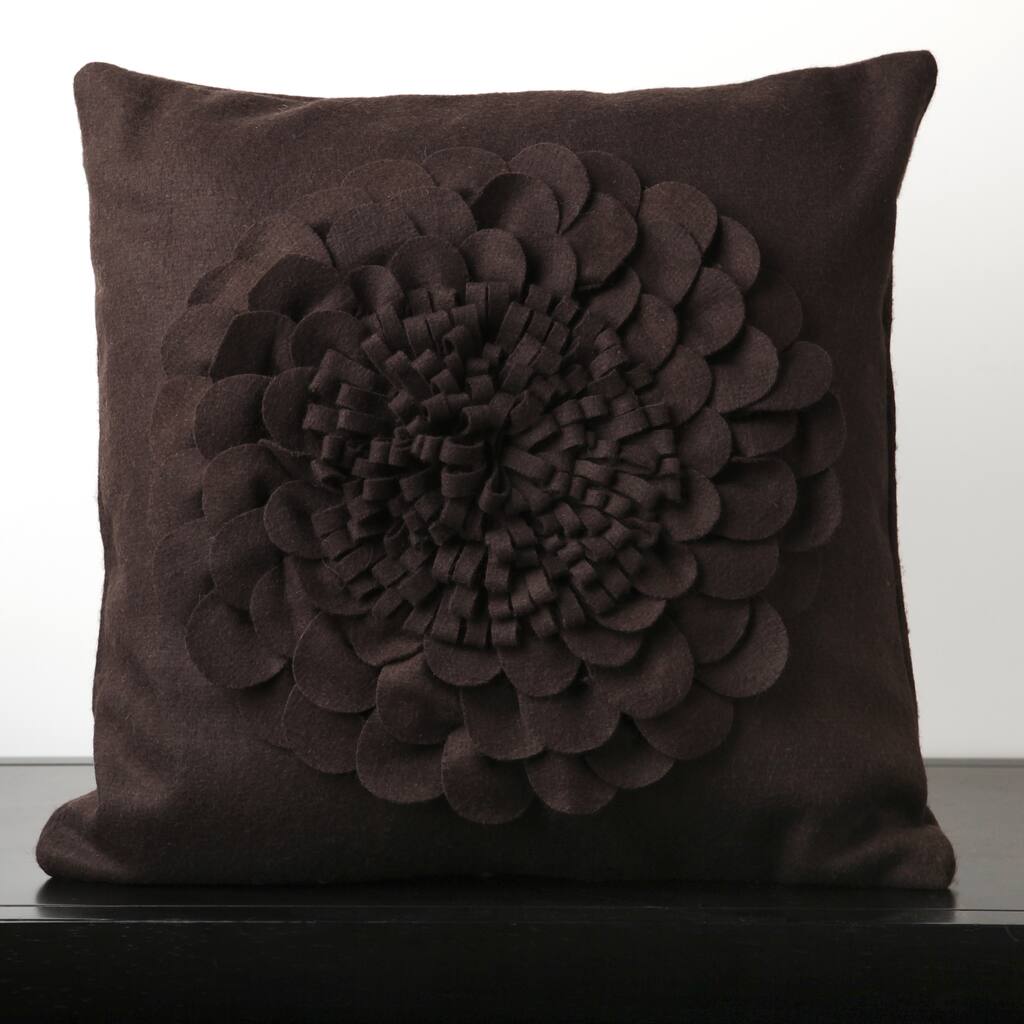 Dark Purple Feather or Poly Filled Filled Floral Wool Decorative Throw Pillow