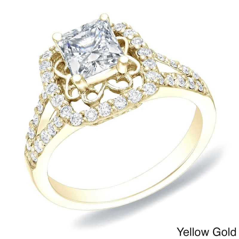 Auriya 14k Gold 1 carat TW Princess-Cut Halo Diamond Engagement Ring - Yellow - 4