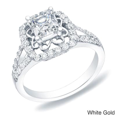Auriya 14k Gold 1 carat TW Princess-Cut Halo Diamond Engagement Ring