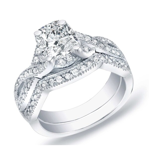 Auriya 14k Gold 1ctw Vintage Cushion-cut Diamond Engagement Ring Set