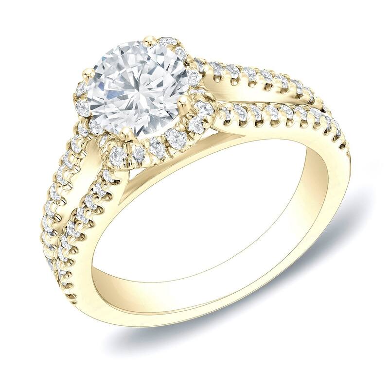 Auriya 14k Gold 1 1/4ctw Modern Halo Diamond Engagement Ring - 4 - Yellow