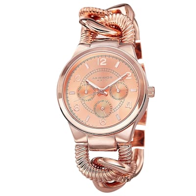 Akribos XXIV Women's Multifunction Design Twist Chain Link Rose-Tone Watch