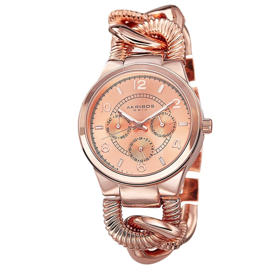 Akribos XXIV Women's Multifunction Design Twist Chain Link Rose-Tone Watch