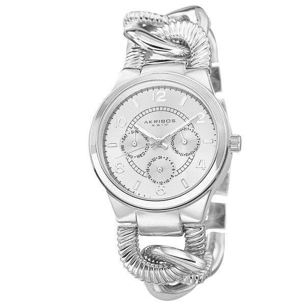 Akribos XXIV Women's Multifunction Design Twist Chain Link Silver-Tone Watch