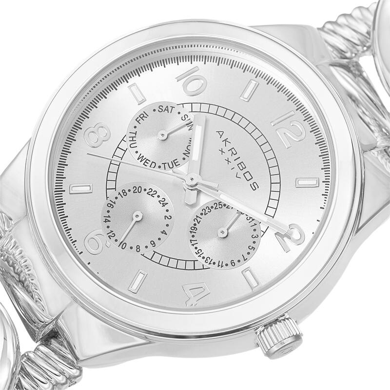 Akribos XXIV Women's Multifunction Design Twist Chain Link Silver-Tone Watch
