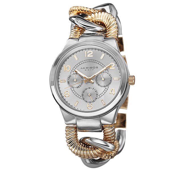 Akribos XXIV Women's Multifunction Design Twist Chain Link Two-Tone Watch