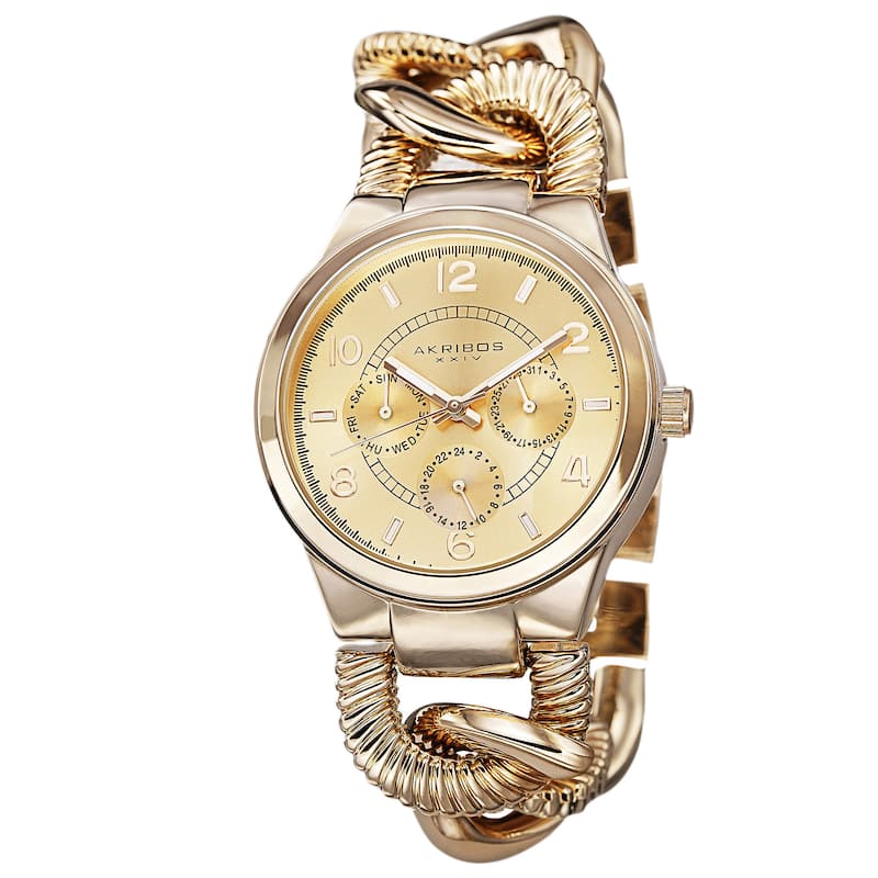 Akribos XXIV Women's Multifunction Design Twist Chain Link Gold-Tone Watch