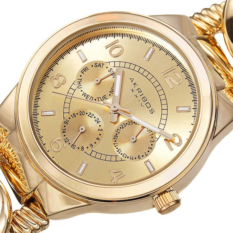 Akribos XXIV Women's Multifunction Design Twist Chain Link Gold-Tone Watch