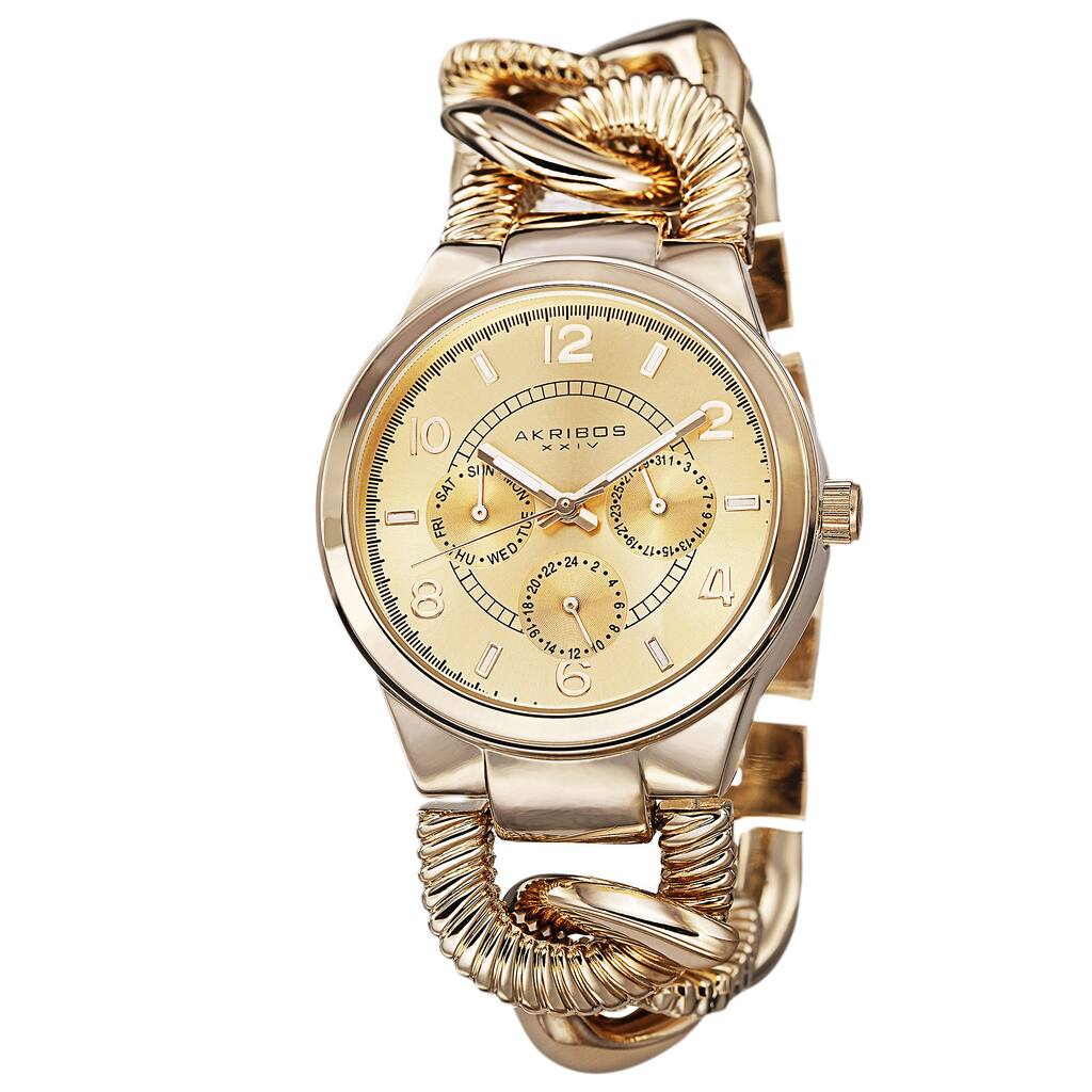 Akribos XXIV Women's Multifunction Design Twist Chain Link Gold-Tone Watch