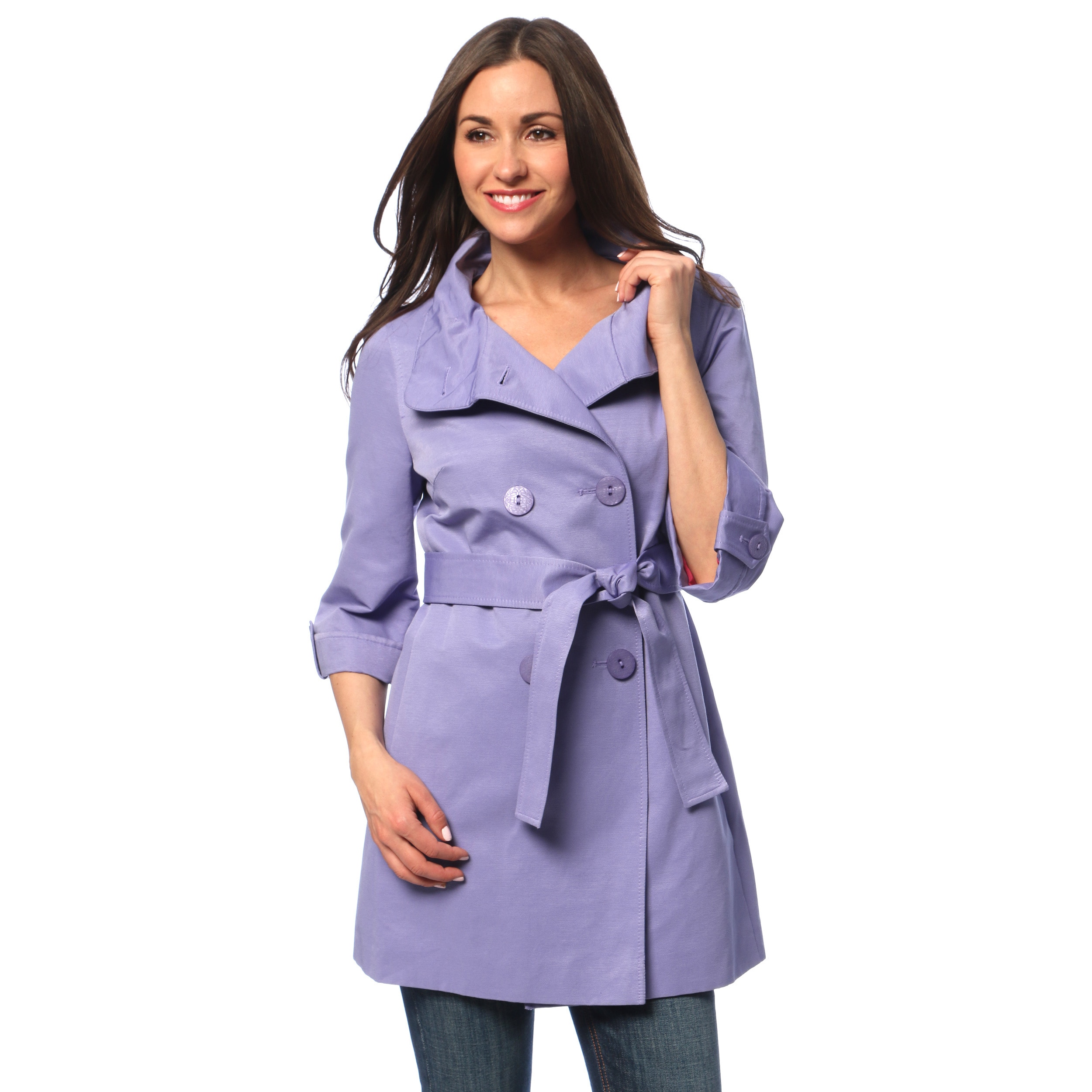 Tahari Womens Dried Lilac Double breasted Rain Trench Coat