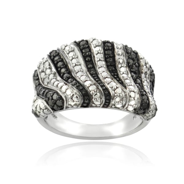 I2 clarity; I-J color Jewels By Lux 10kt White Gold Womens Round Diamond Striped Band Ring 1/10 Cttw In Pave Setting