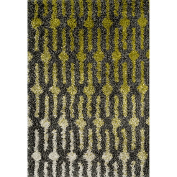 Stella Green/ Grey Shag Rug - 5'2 x 7'7