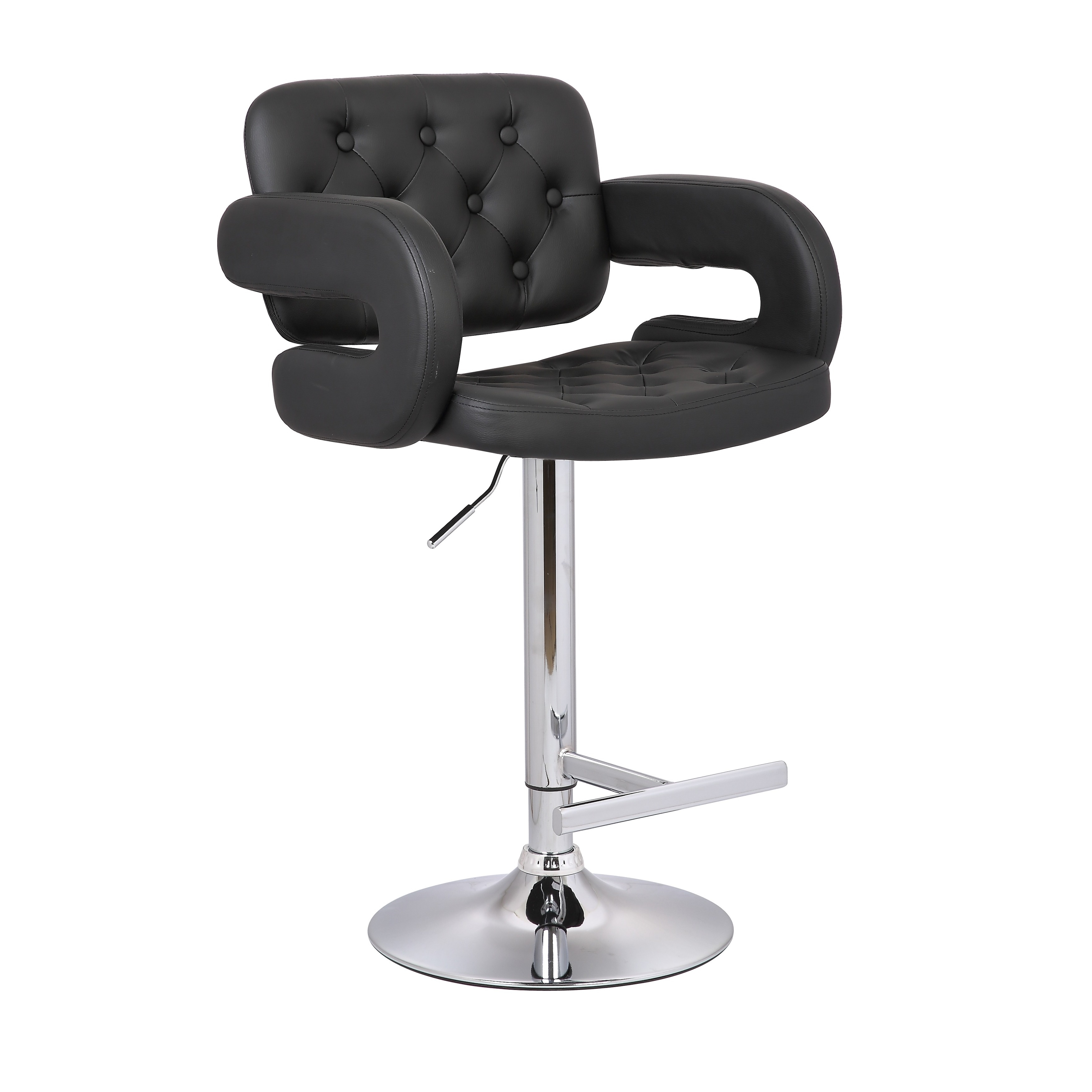 Modern Black Adjustable Button tufted Upholstered Barstool