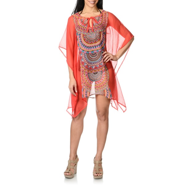 CZ Womens Tribal Placement Print Georgette Caftan Swim Cover Up