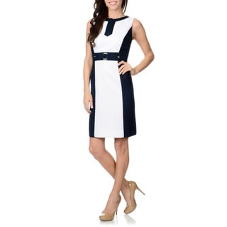 Tahari Arthur S. Levine Women's Textured Colorblock White/ Navy Sheath Dress Tahari Casual Dresses