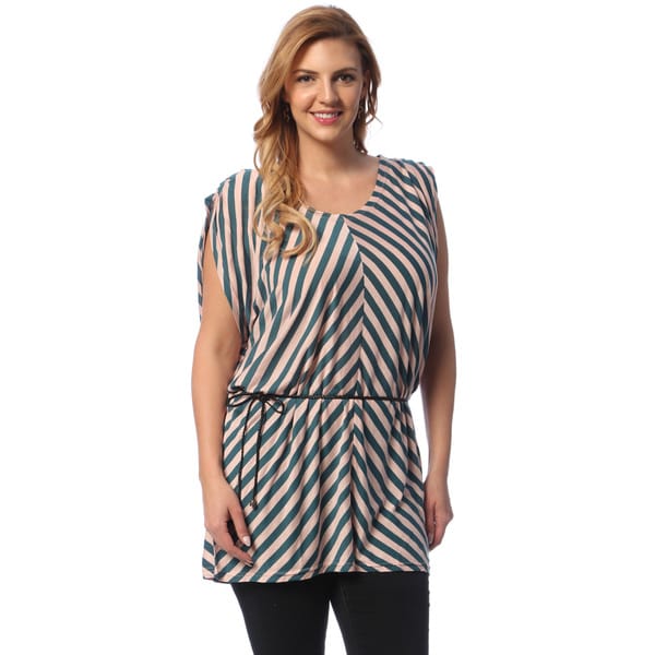 Hadari Women's Pink Diagonal Striped Tunic Tops