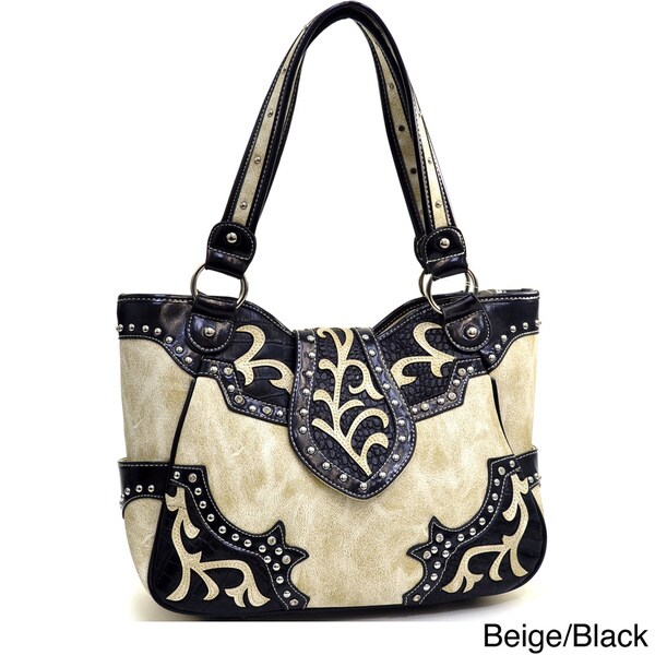 Shop Rhinestone Studded Leaf Design Western Shoulder Bag On Sale