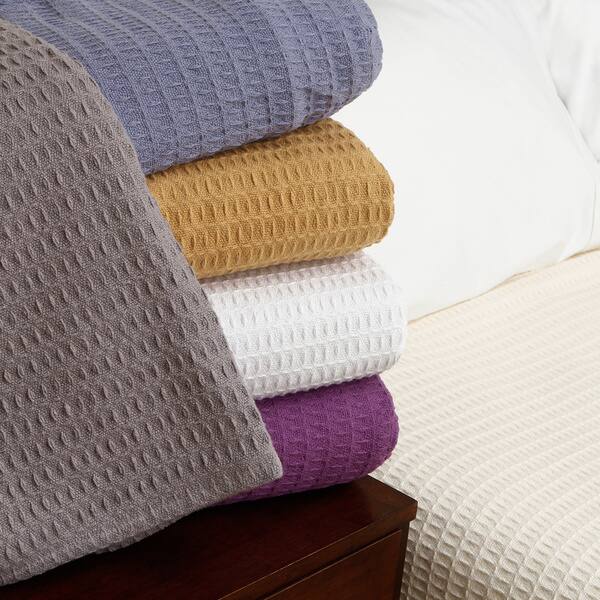 Heavyweight Knitted Waffle Weave Cotton Blanket Full Queen Size In Purple As Is Item Overstock 12112631