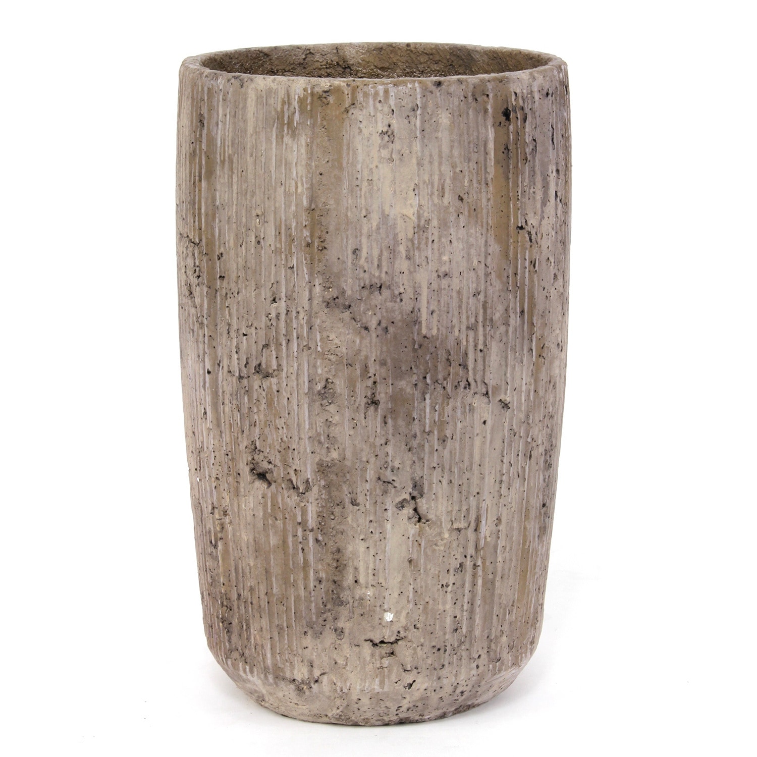 Tall Tan Striated Modern Concrete Planter