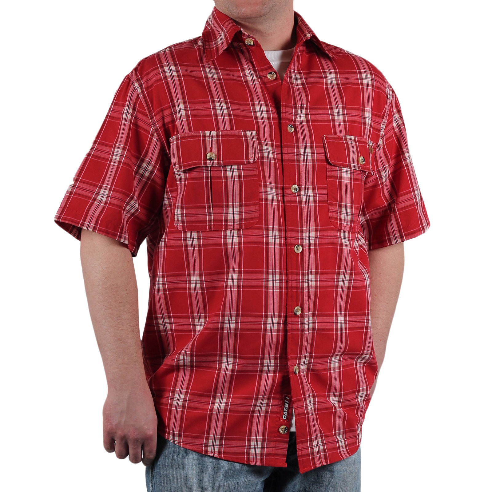 Case Ih Case Ih Mens Red Plaid Short Sleeve Button Down Red Size M